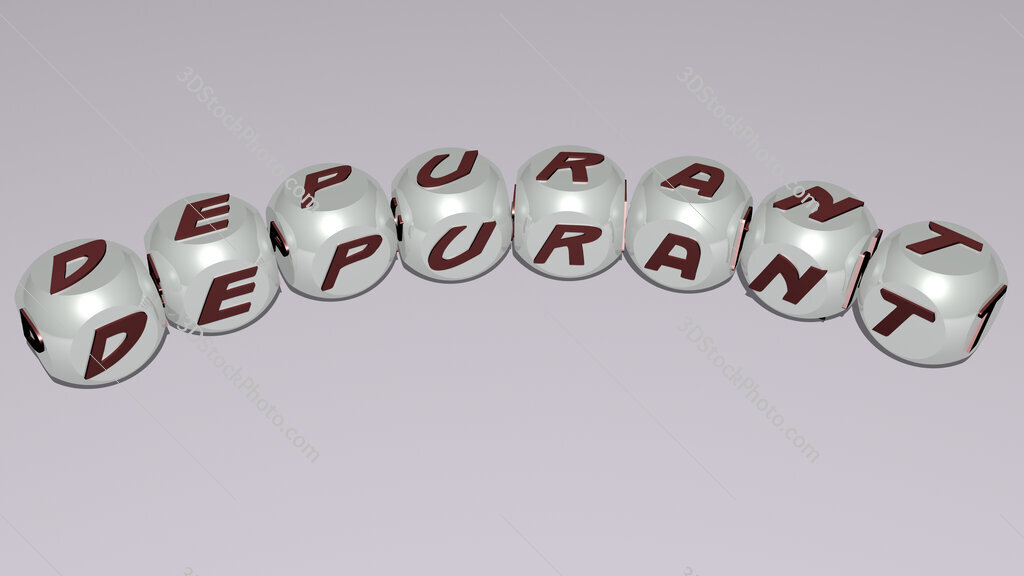 depurant curved text of cubic dice letters