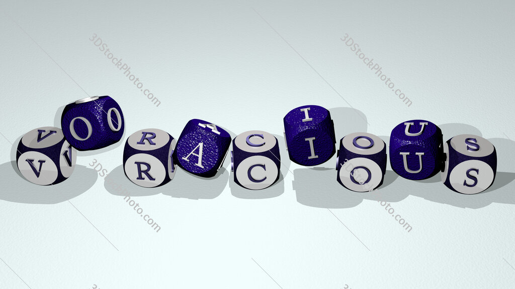 voracious text by dancing dice letters