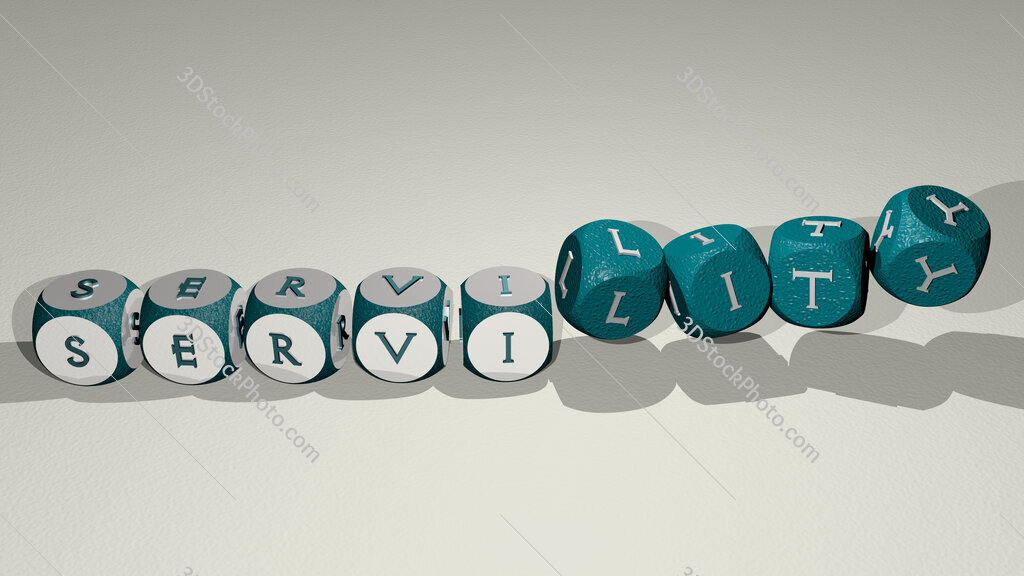 servility text by dancing dice letters