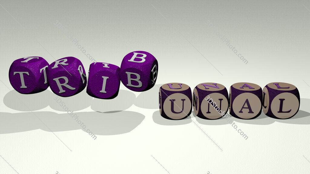tribunal text by dancing dice letters