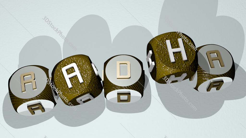 Radha text by dancing dice letters