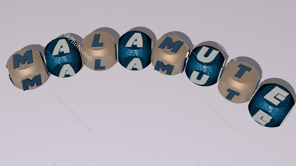 malamute curved text of cubic dice letters