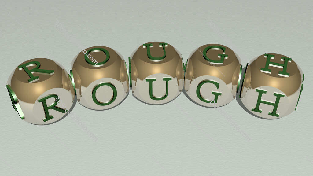 rough curved text of cubic dice letters