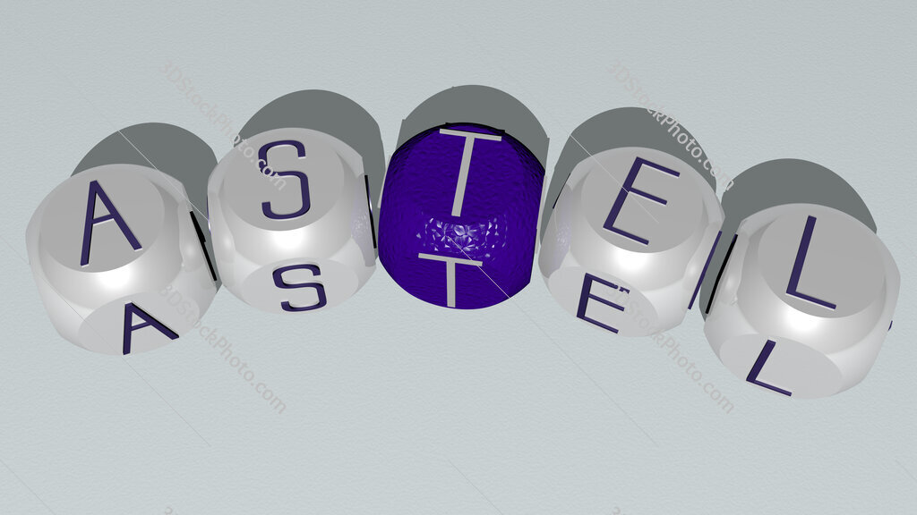 astel curved text of cubic dice letters