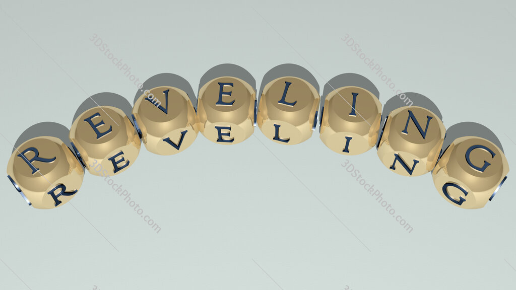 reveling curved text of cubic dice letters