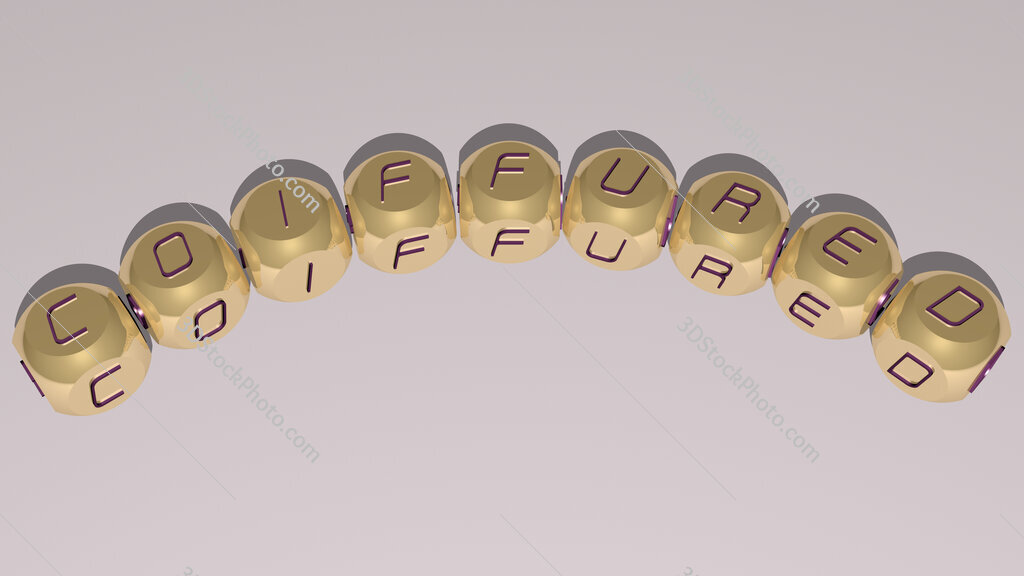 coiffured curved text of cubic dice letters