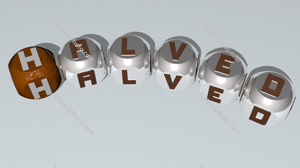 halved curved text of cubic dice letters