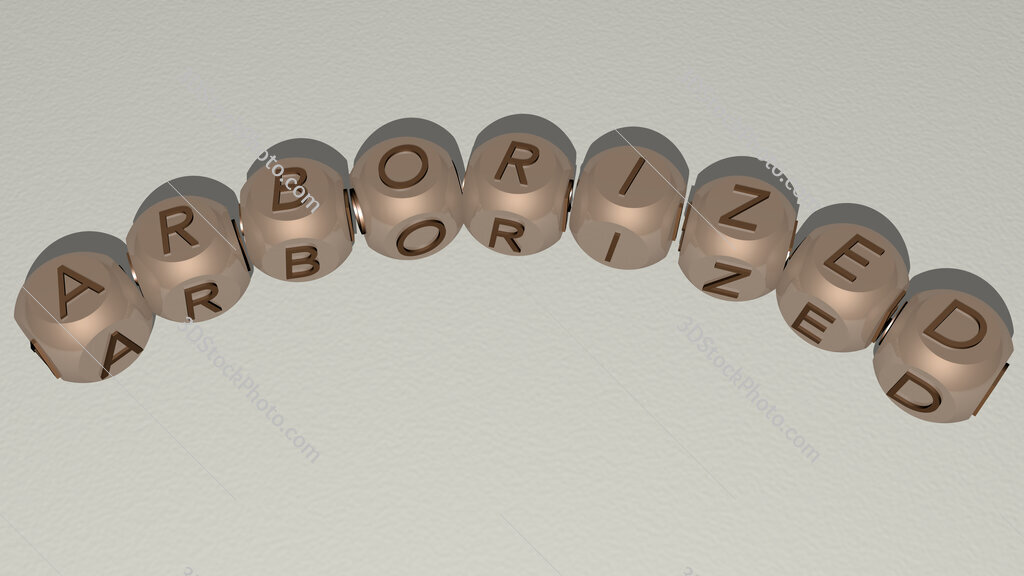 arborized curved text of cubic dice letters