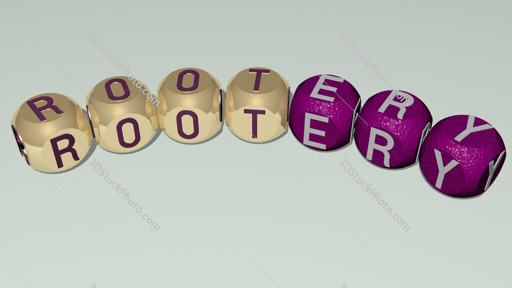 rootery curved text of cubic dice letters