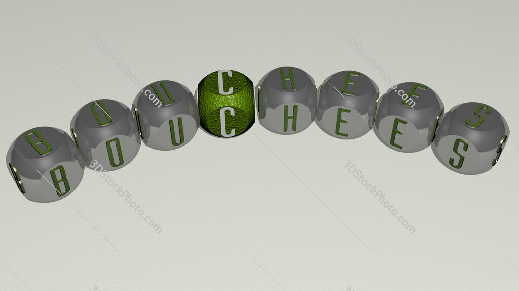 bouchees curved text of cubic dice letters