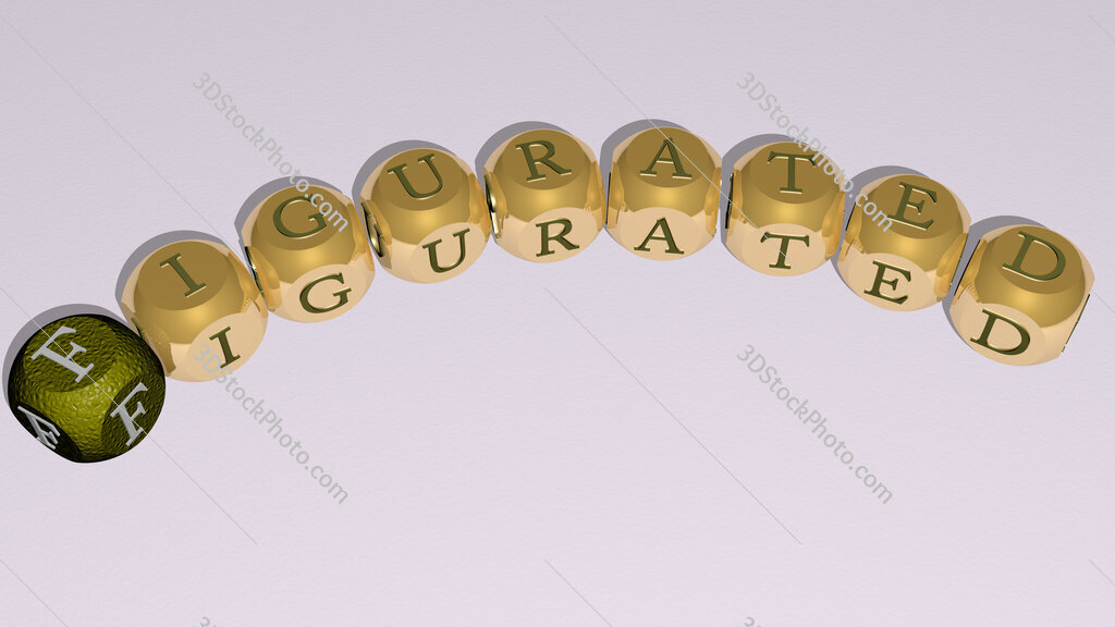 figurated curved text of cubic dice letters