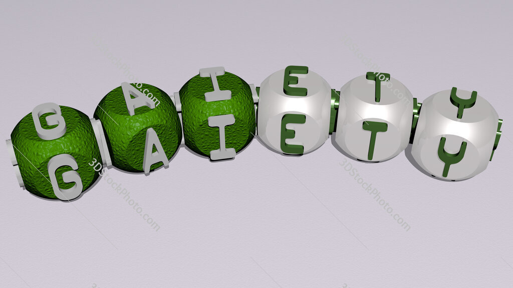 gaiety curved text of cubic dice letters