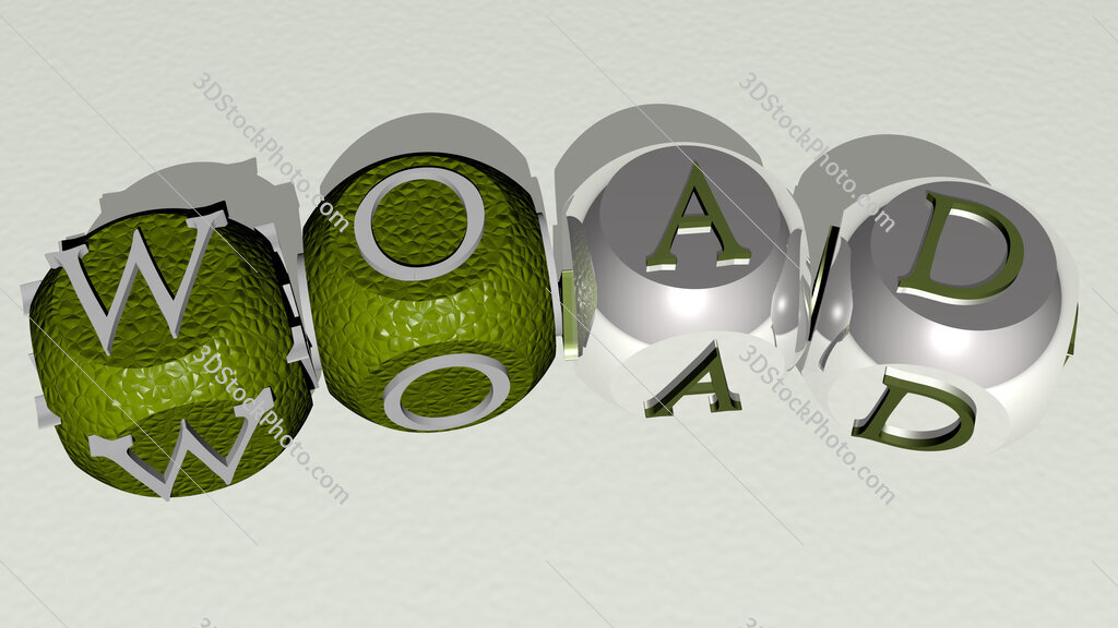 woad curved text of cubic dice letters