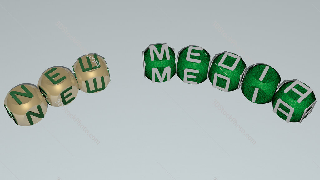 new media curved text of cubic dice letters