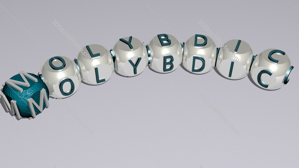 molybdic curved text of cubic dice letters