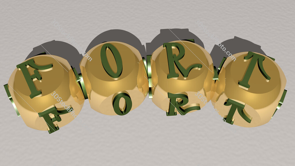 fort curved text of cubic dice letters