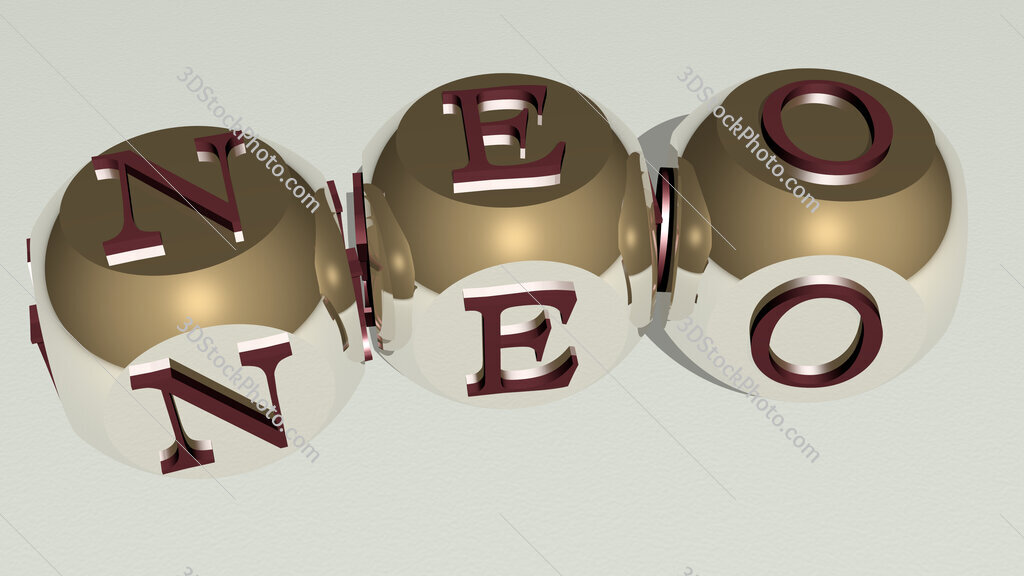 neo curved text of cubic dice letters