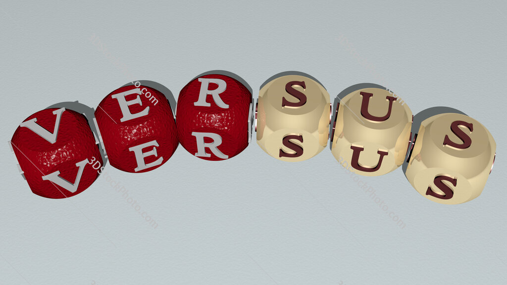 versus curved text of cubic dice letters