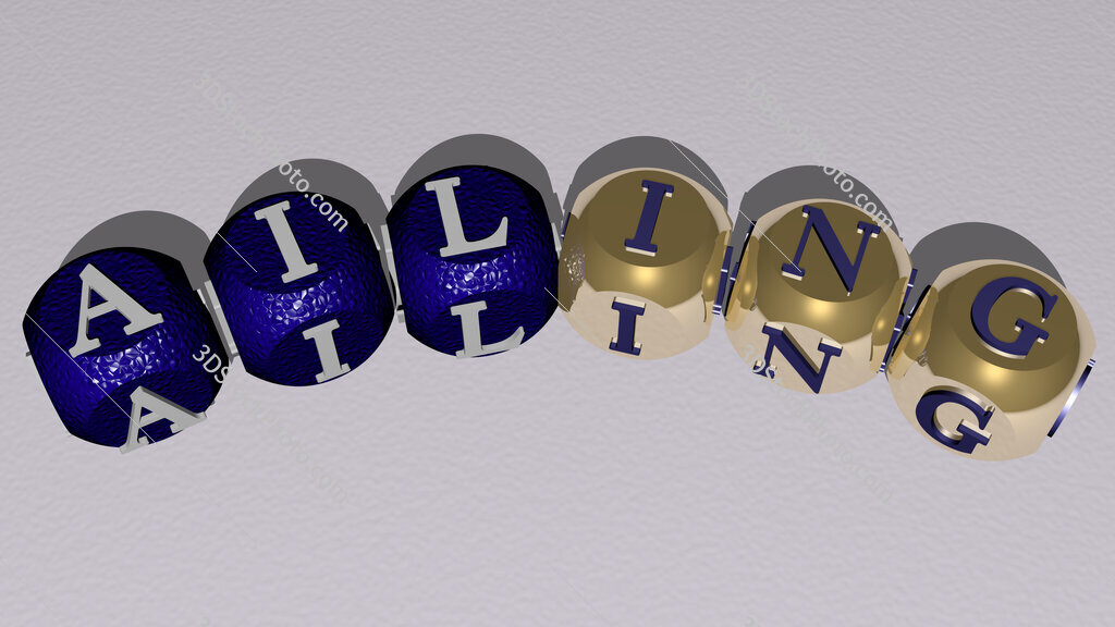 ailing curved text of cubic dice letters
