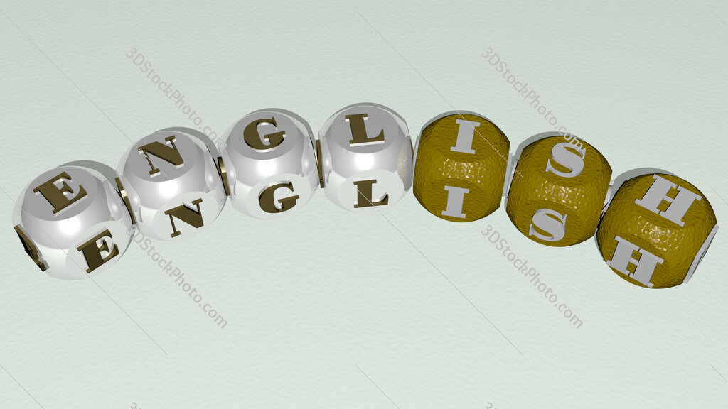 english curved text of cubic dice letters