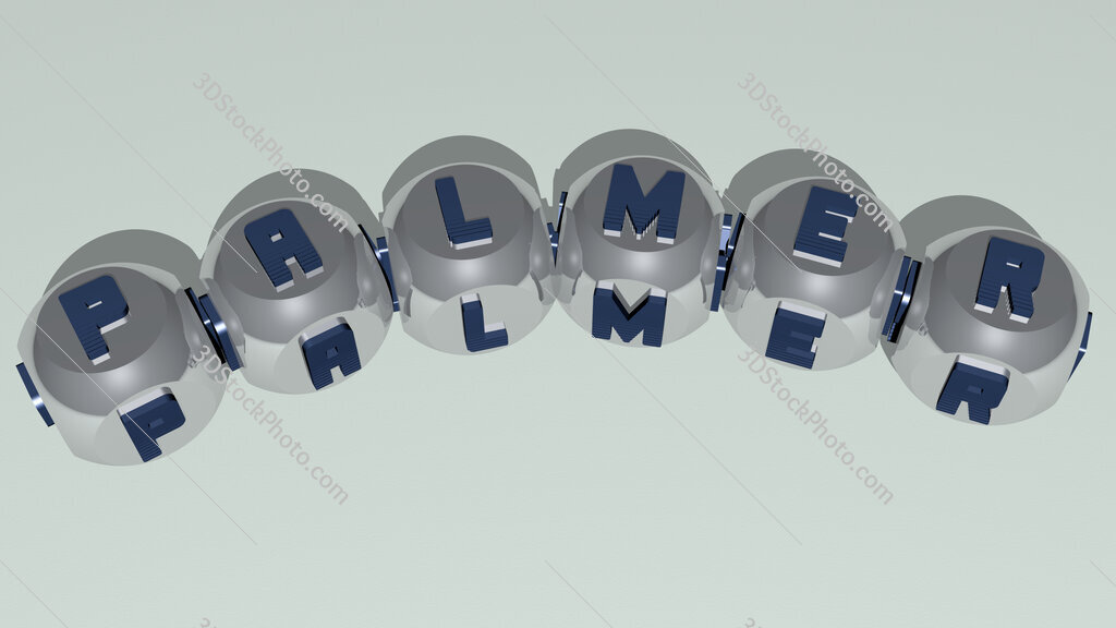 palmer curved text of cubic dice letters