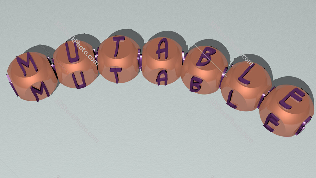 mutable curved text of cubic dice letters