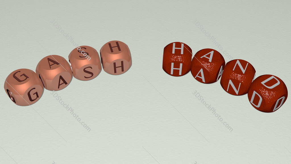 gash hand curved text of cubic dice letters