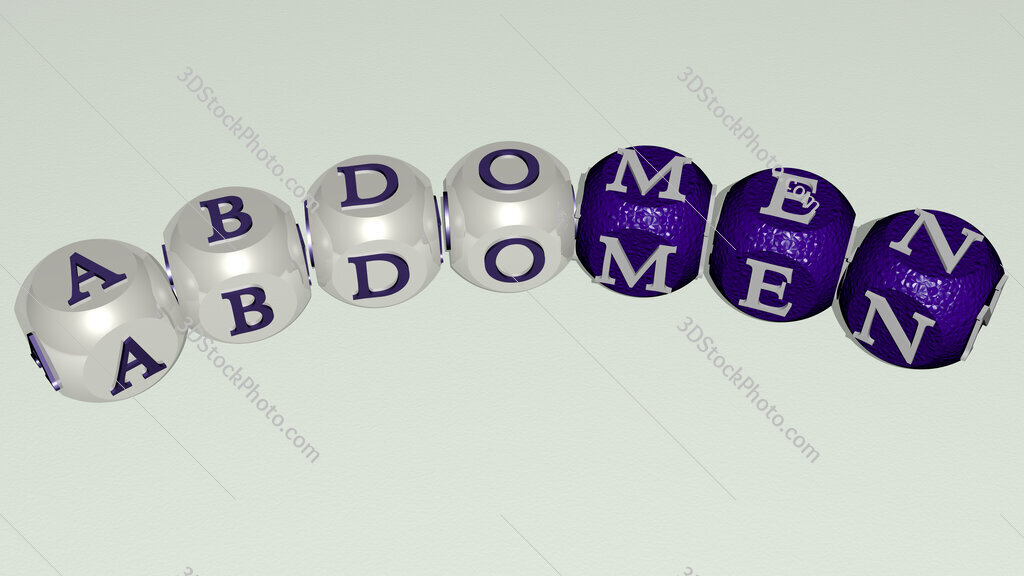 abdomen curved text of cubic dice letters