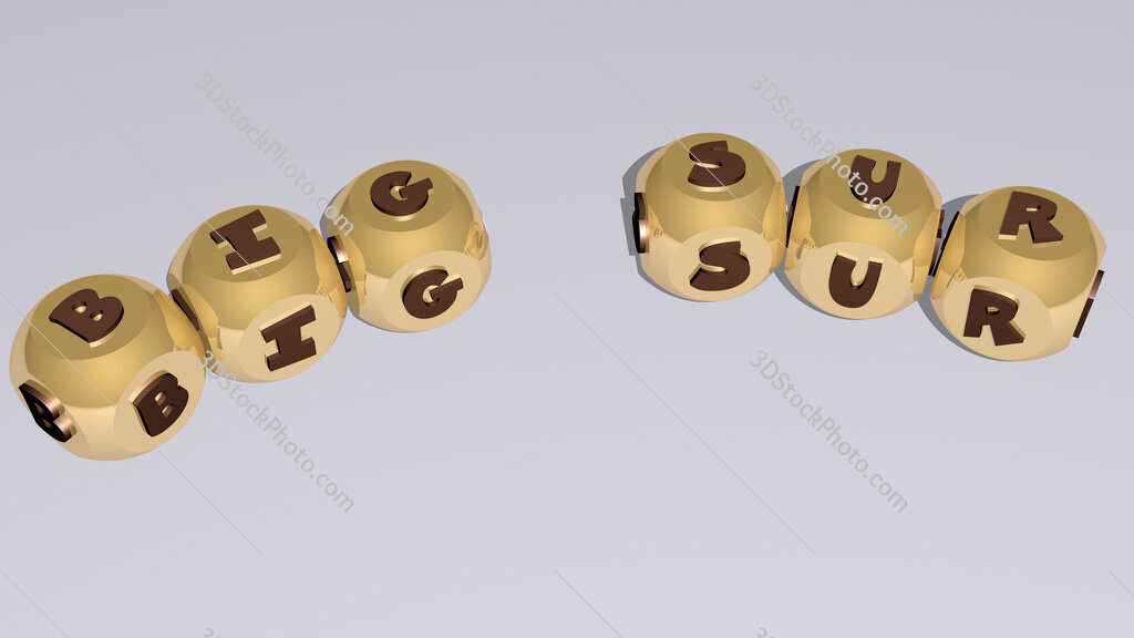 Big Sur curved text of cubic dice letters
