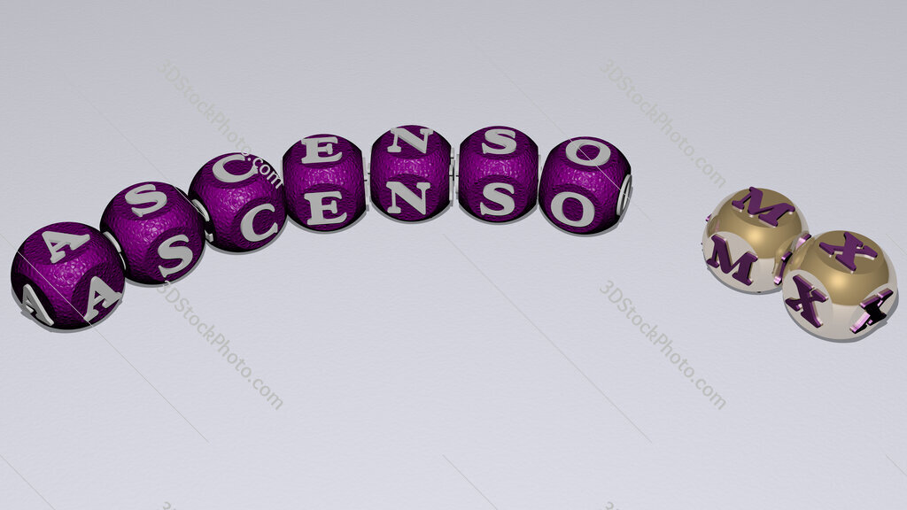 Ascenso MX curved text of cubic dice letters