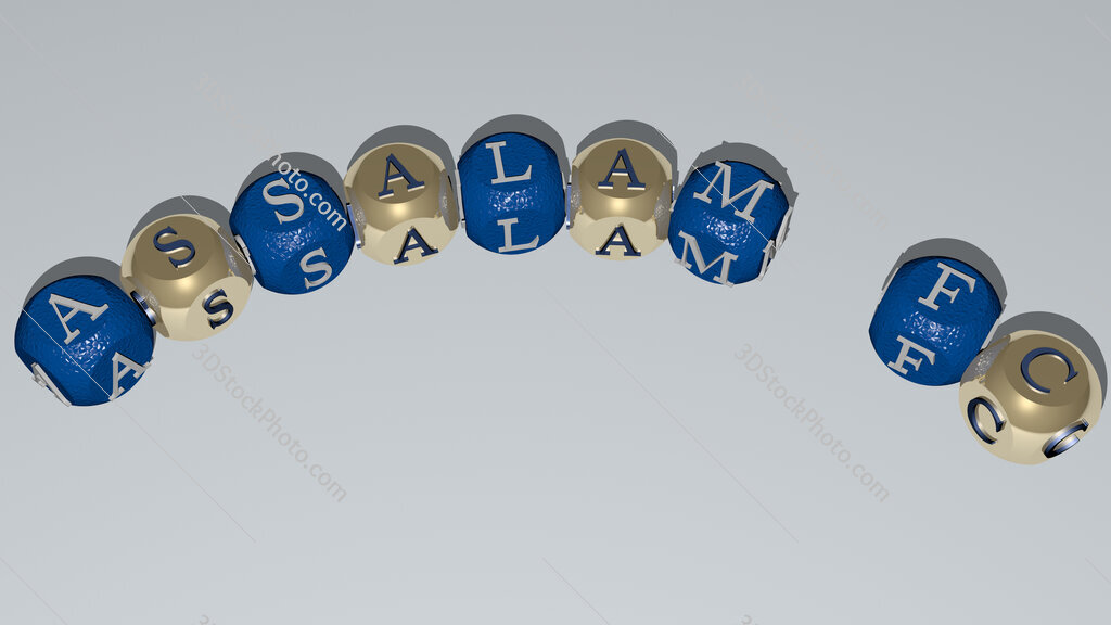 Assalam FC curved text of cubic dice letters