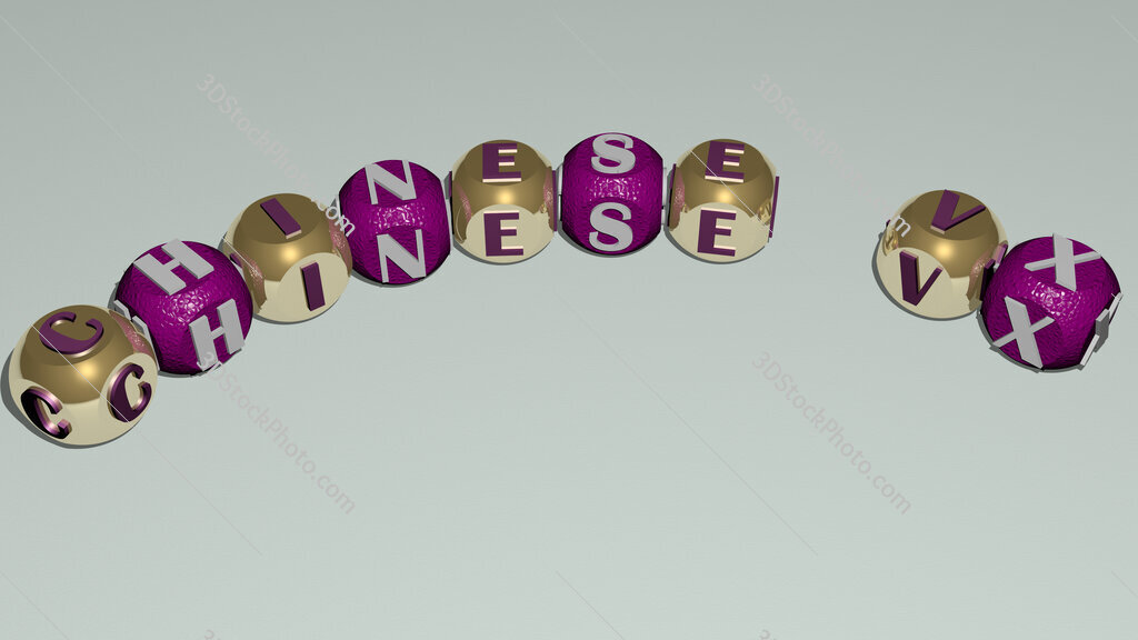 Chinese VX curved text of cubic dice letters