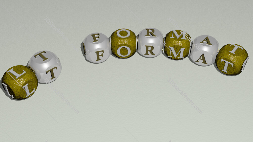 LT format curved text of cubic dice letters