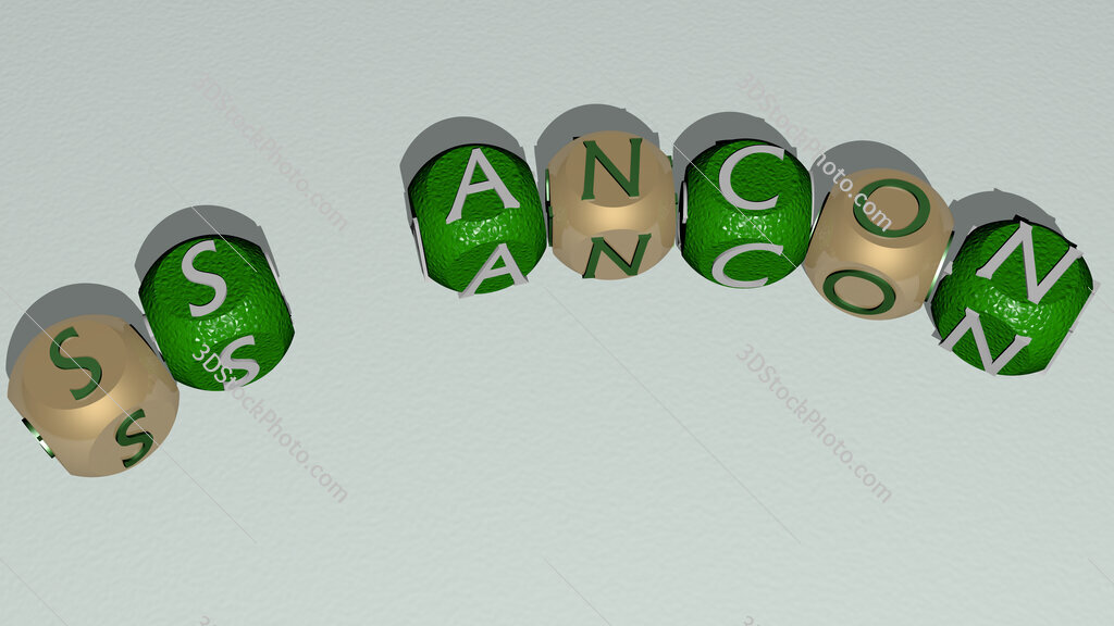 SS Ancon curved text of cubic dice letters