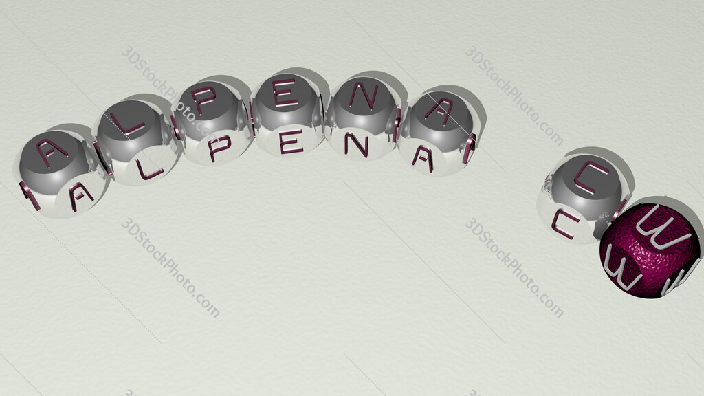 Alpena CW curved text of cubic dice letters