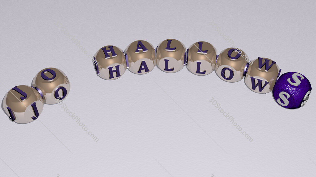 Jo Hallows curved text of cubic dice letters