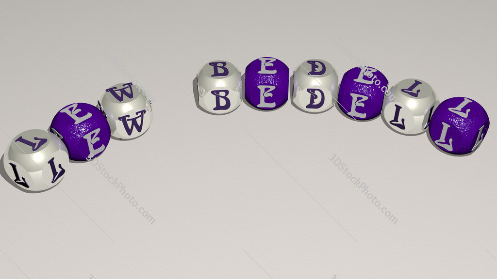 Lew Bedell curved text of cubic dice letters