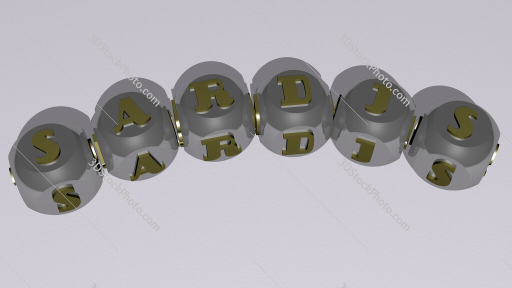 Sardis curved text of cubic dice letters
