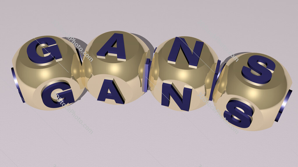 Gans curved text of cubic dice letters