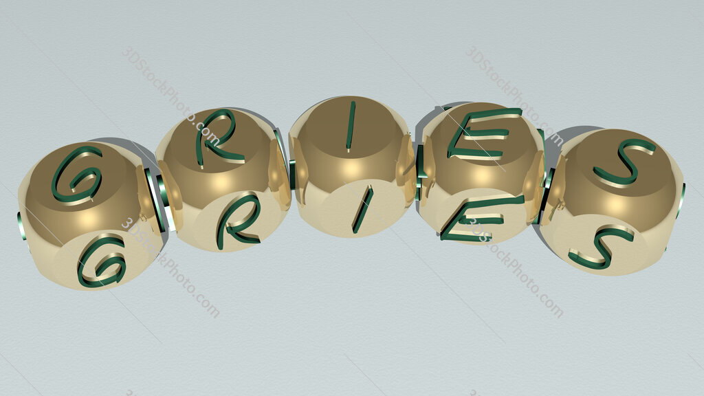 Gries curved text of cubic dice letters