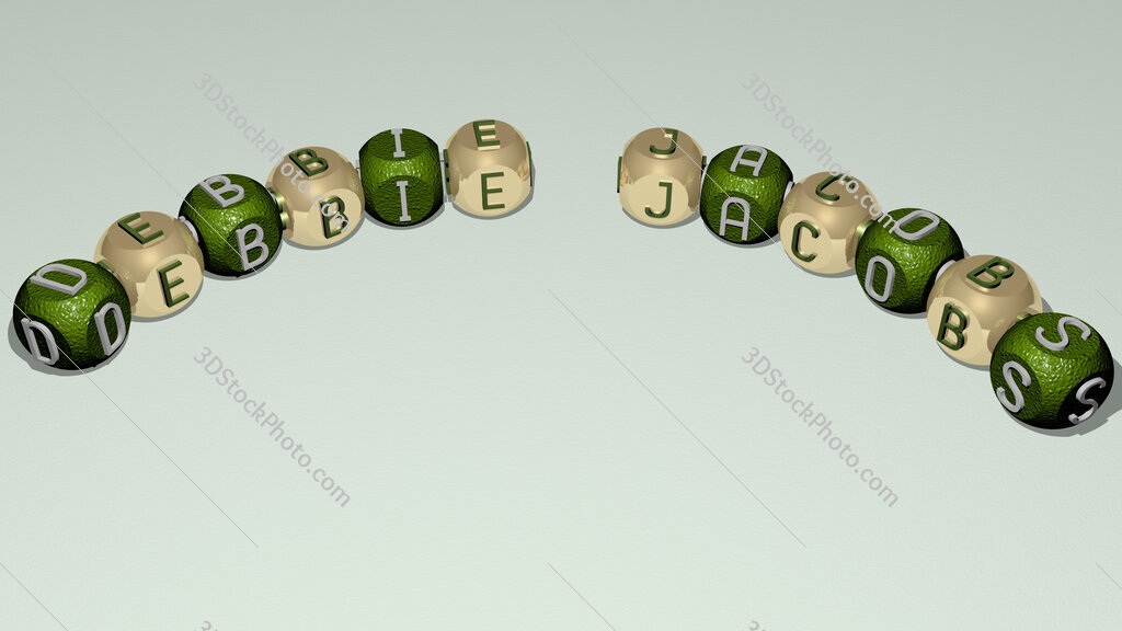 Debbie Jacobs curved text of cubic dice letters