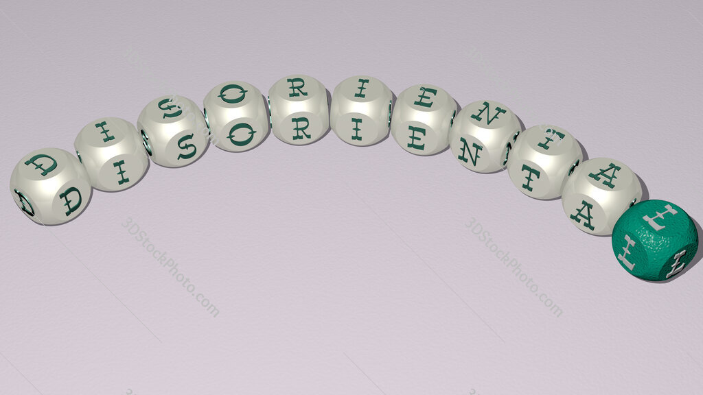 Disoriental curved text of cubic dice letters