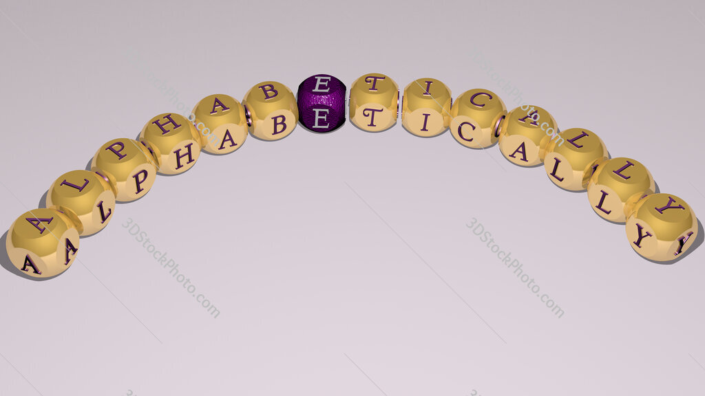 Alphabetically curved text of cubic dice letters