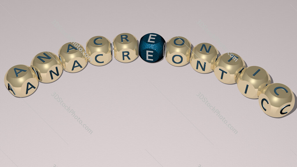 Anacreontic curved text of cubic dice letters
