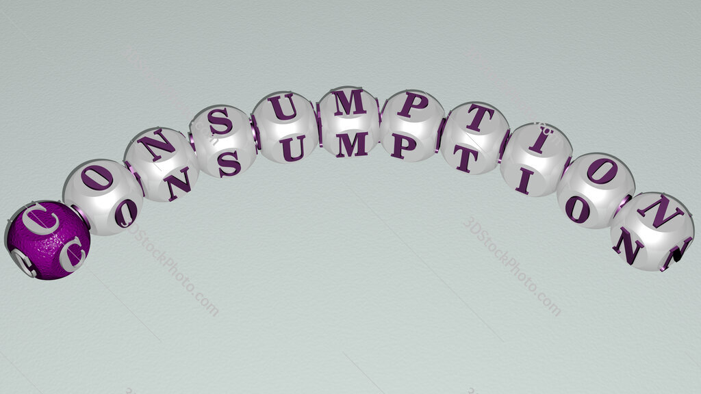 Consumption curved text of cubic dice letters