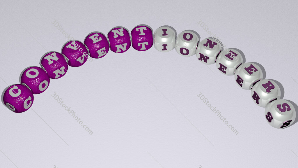 Conventioneers curved text of cubic dice letters