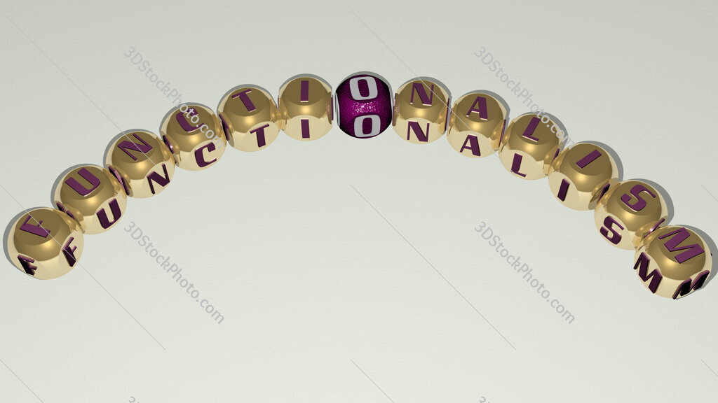 Functionalism curved text of cubic dice letters