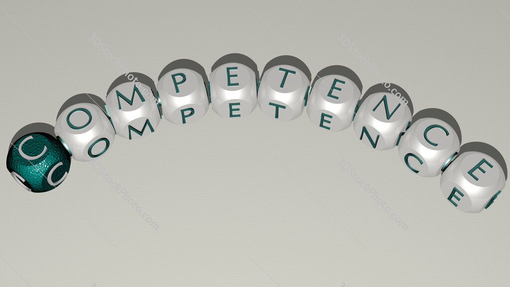 Competence curved text of cubic dice letters