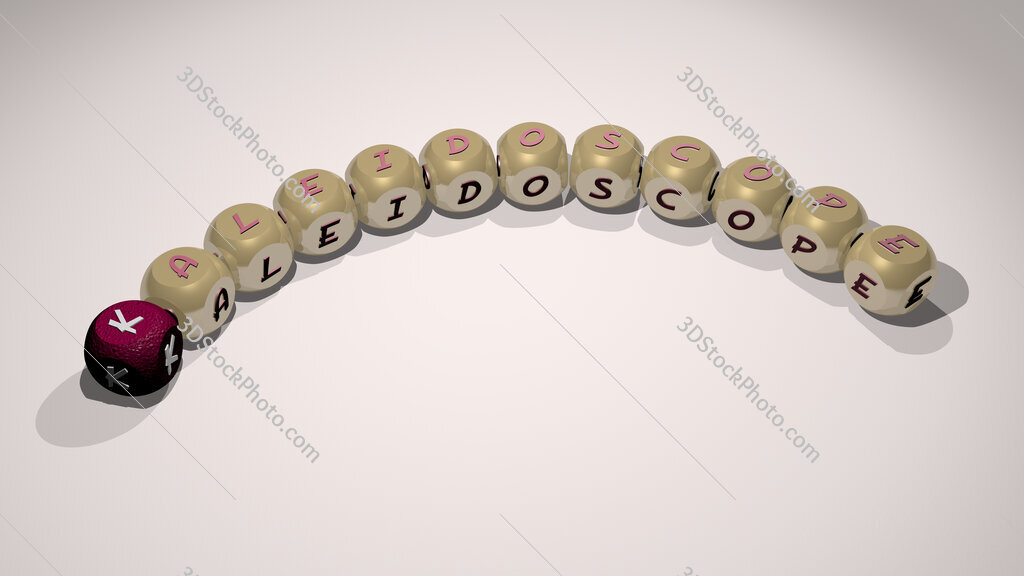 Kaleidoscope text of dice letters with curvature
