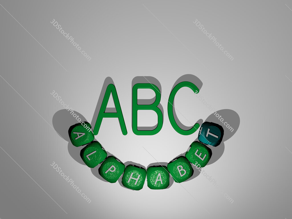 alphabet text around the 3D icon